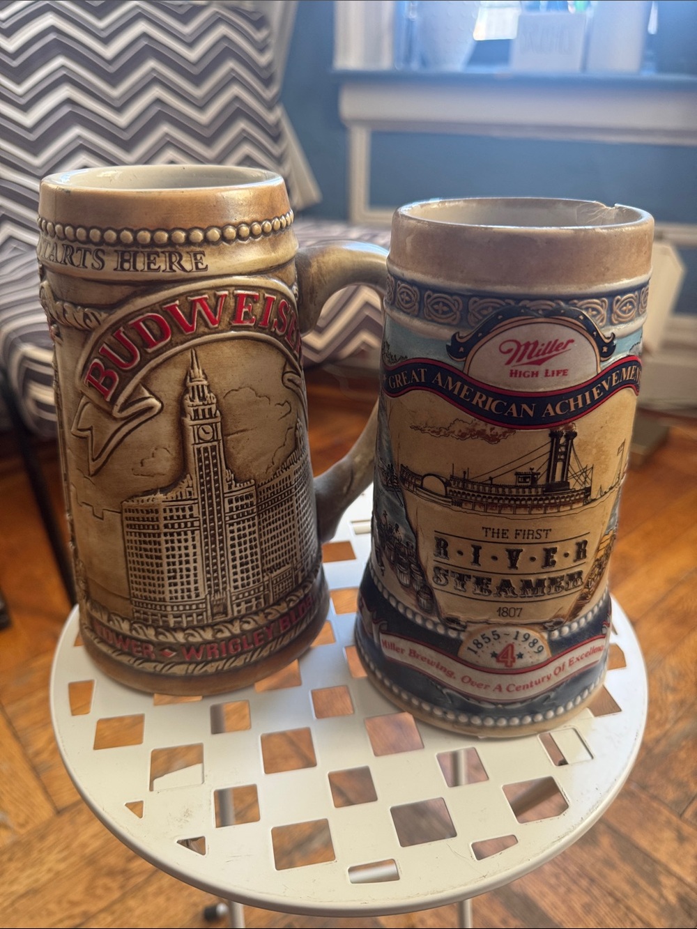 Budweiser Tan and Red Embossed Ceramic Beer Stein Set
